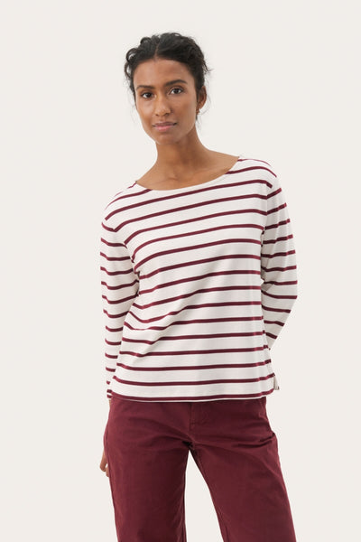 Nela Tee in Eggnog/Roasted Russet Stripe
