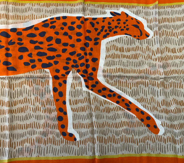 Silk Merino Mix Scarf Beige with Cheetah Design
