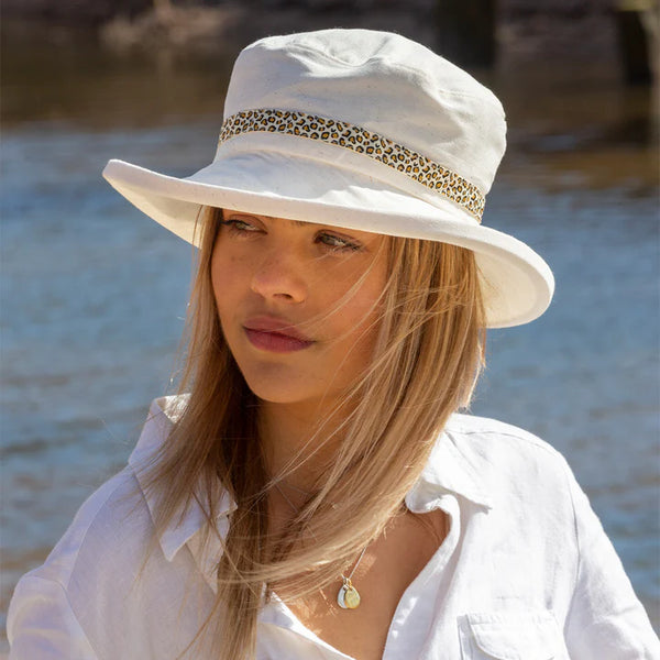Natural Cotton Hat with Leopard Print Band