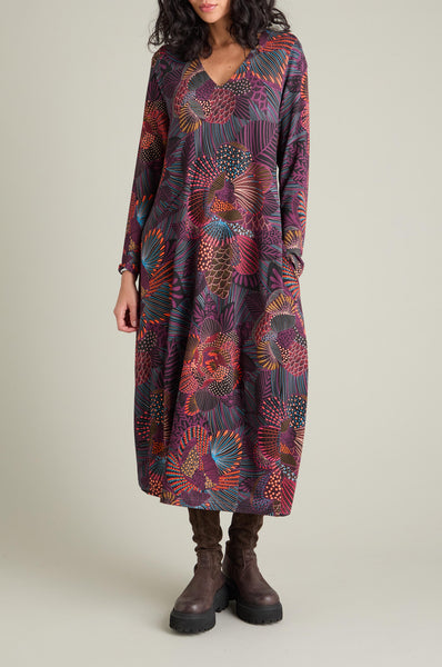 Painted Garden Flowers Jersey Bubble Dress Multi