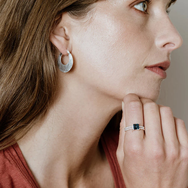 Crescent Hoop Small Earrings in Silver