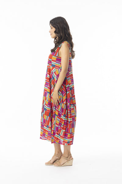 Peru Print Sleeveless Bubble Dress